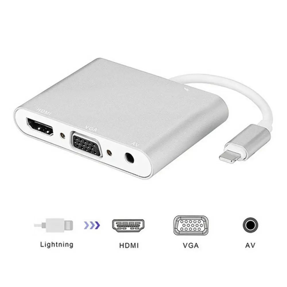 

Lighting to HDMI VGA AV Adapter 4 in 1 Plug and Play Digtal AV Adapter for iPhone X / 8 / 8Plus/7/7Plus/6/6s/6s Plus/5/5s iPad