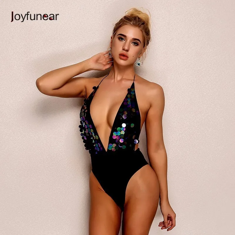 

Joyfunear V Neck Backless Sexy Rompers Womens Jumpsuit 2018 Fashion Bodycon Sequin Bodysuit Women Summer Jumpsuits Overlls