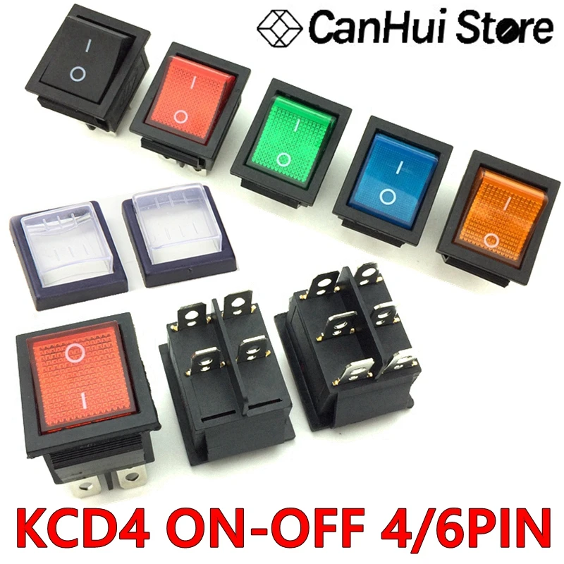 2PCS KCD4 Rocker Switch ON-OFF 2 Position 4/6Pin With Light Power Switch 31*25 16A 250VAC 20A 125VAC Black/Red/Blue/Yellow/Green
2PCS KCD4 Rocker Switch ON-OFF 2 Position 4/6Pin With Light Power Switch 31*25 16A 250VAC 20A 125VAC Black/Red/Blue/Yellow/Green