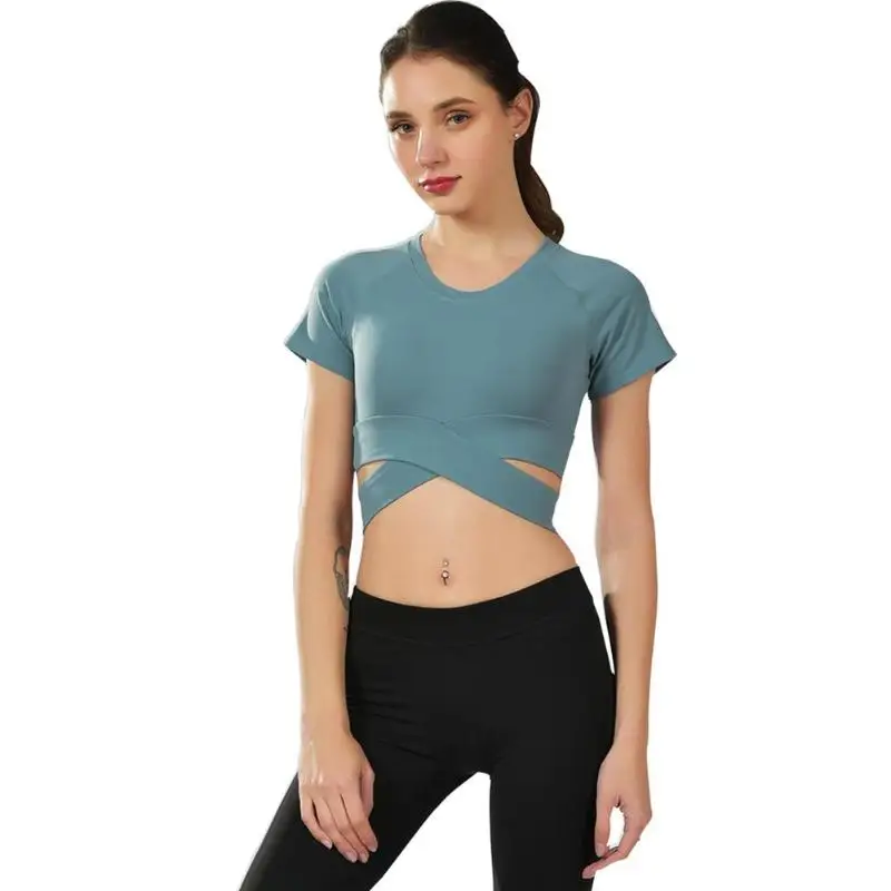 Women Solid Color Sports Summer Crop Tops Women Round Neck Cross Waist Casual Short Sleeve T-shirt Slim Fit Sexy Crop Top
Women Solid Color Sports Summer Crop Tops Women Round Neck Cross Waist Casual Short Sleeve T-shirt Slim Fit Sexy Crop Top