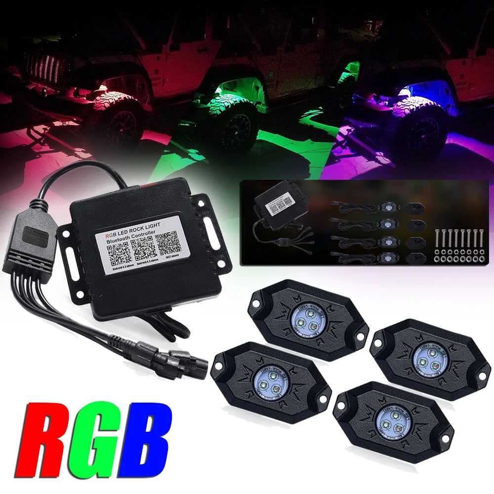 Car Atmosphere Lighting 4pcs Bluetooth RGB LED Rock Light Music Control Car Interior Neon Lights for ATV UTV Offroad Boat
Car Atmosphere Lighting 4pcs Bluetooth RGB LED Rock Light Music Control Car Interior Neon Lights for ATV UTV Offroad Boat