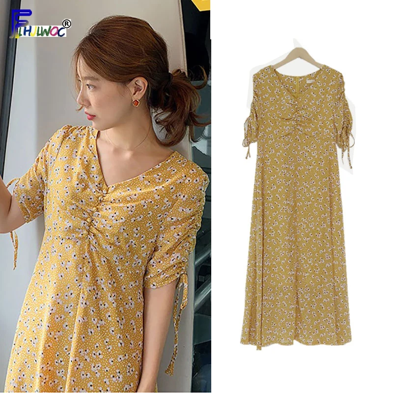 Yellow Dresses Long Women Fashion Short Sleeve Floral Printed Korean Style Vintage Cute Sweet Cute Sweet Bow Tie Shirt Dress
Yellow Dresses Long Women Fashion Short Sleeve Floral Printed Korean Style Vintage Cute Sweet Cute Sweet Bow Tie Shirt Dress