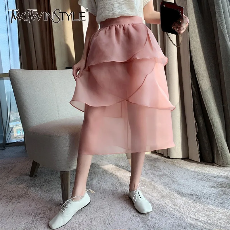 TWOTWINSTYLE Casual Voile Skirt For Women High Waist Perspective Midi Skirts Female Elegant Spring Fashion 2019 New
TWOTWINSTYLE Casual Voile Skirt For Women High Waist Perspective Midi Skirts Female Elegant Spring Fashion 2019 New