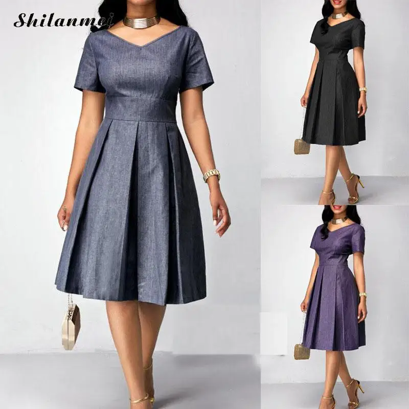 Ladies Women Plus Size 4XL 5XL Pleated Dress Slim Elegant V Neck A-line High Waist Solid Color Short Sleeve Office Lady Dress
Ladies Women Plus Size 4XL 5XL Pleated Dress Slim Elegant V Neck A-line High Waist Solid Color Short Sleeve Office Lady Dress