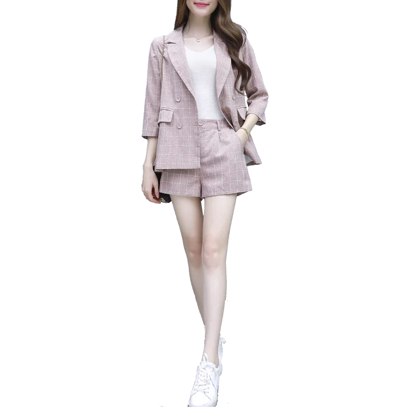 Korea Fashion 2019 Spring Two-Piece Clothing Set Sister Suit Blazer Top Shorts Vestidos Office Women Outfit Plus Size S-XL |