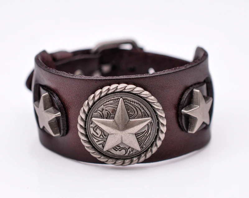 Star Button Style Metal Studded Genuine Punk Quality Wide Cowhide Leather Bracelet Cuff Wristband Bangle Brown
Star Button Style Metal Studded Genuine Punk Quality Wide Cowhide Leather Bracelet Cuff Wristband Bangle Brown