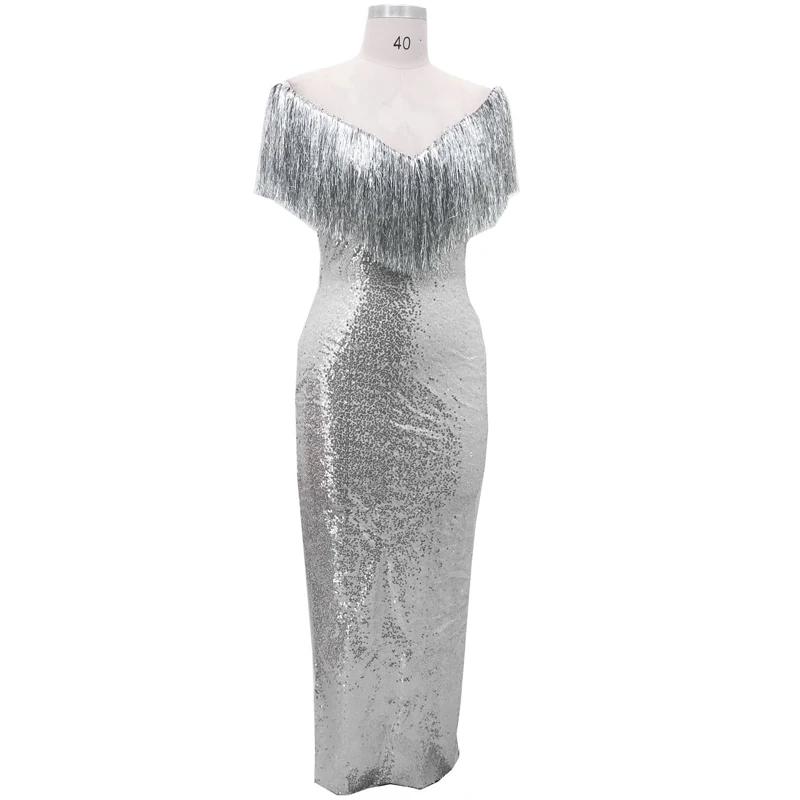 Sequin Dress Women Off Shoulder Tassel Elegant Bodycon Long Formal Dress Sexy Prom Evening Party Long Maxi Dress Silver
Sequin Dress Women Off Shoulder Tassel Elegant Bodycon Long Formal Dress Sexy Prom Evening Party Long Maxi Dress Silver