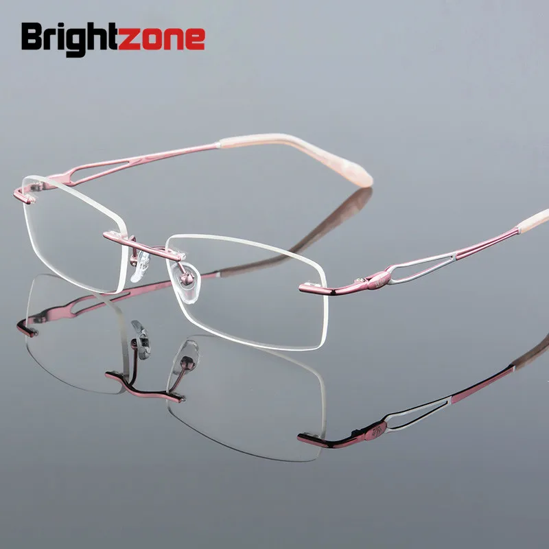 

Brightzone 2019 Pure Titanium Myopia Rimless Glasses Square Eyeglasses Optical Spectacles Frame Eyewear Women oculos de grau