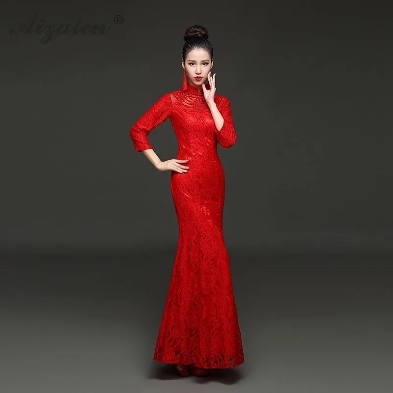 Red Lace Long Cheongsam Chinoise Mermaid Evening Party Dresses Qi Pao Women Chinese Traditional Wedding Dress Bride Gown
Red Lace Long Cheongsam Chinoise Mermaid Evening Party Dresses Qi Pao Women Chinese Traditional Wedding Dress Bride Gown
