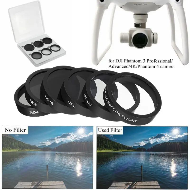6pcs Camera Lens UV+CPL+ND4/8/16 Filter Protect for DJI Phantom 4/Phantom 3 Pro/Advanced RC438
6pcs Camera Lens UV+CPL+ND4/8/16 Filter Protect for DJI Phantom 4/Phantom 3 Pro/Advanced RC438