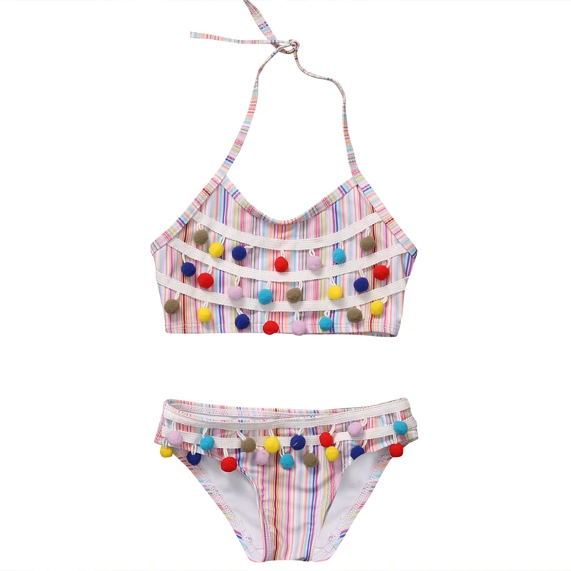 

2019 Newborn Kids Baby Girls Striped Tankini Bikini Swimwear Tassels Swimsuit Bathing Suit Beachwear