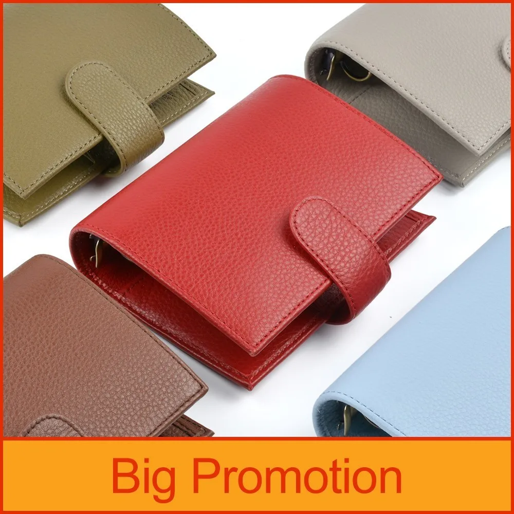 

New Arrivals Genuine Leather Rings Notebook A7 Size Brass Binder Mini Agenda Organizer Cowhide Diary Journal Planner Big Pocket