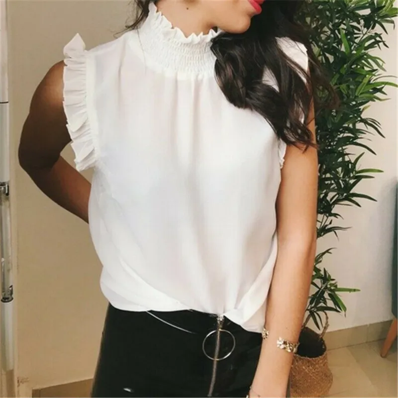 Womens Blouse Tee Ruffle T shirts Vest Summer 2019 Fashion Sexy Vest Solid High Neck Tops Sleeveless Backless T-Shirt Tank Tops
Womens Blouse Tee Ruffle T shirts Vest Summer 2019 Fashion Sexy Vest Solid High Neck Tops Sleeveless Backless T-Shirt Tank Tops