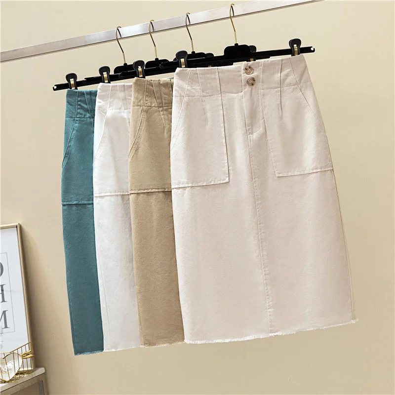 2019 Sale Top Skirts Women Skirt Cotton Button Solid A-line Mid-calf Length Empire Waist Summer Casual | Женская одежда