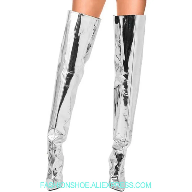 Gold Silver Black Patent Leather Over Knee Thigh High Boots Pointed Toe High Heels Stiletto Metallic Fashion Motorcycle Boots
Gold Silver Black Patent Leather Over Knee Thigh High Boots Pointed Toe High Heels Stiletto Metallic Fashion Motorcycle Boots