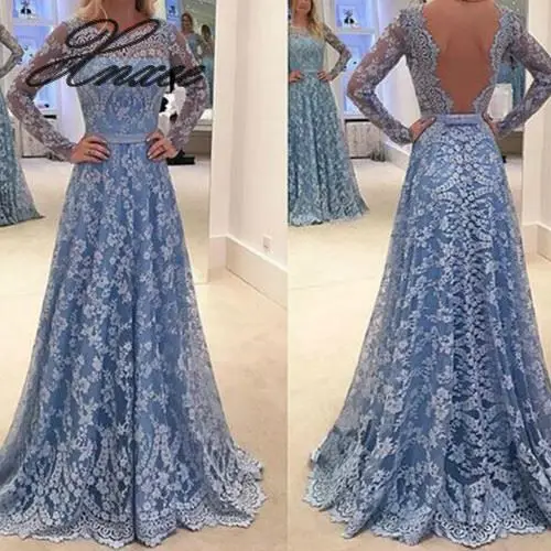 2019 Sexy Lace Maxi Dresses Women Elegant Long Sleeve Backless Long Dress Sky Blue Formal Dress Vestido
2019 Sexy Lace Maxi Dresses Women Elegant Long Sleeve Backless Long Dress Sky Blue Formal Dress Vestido