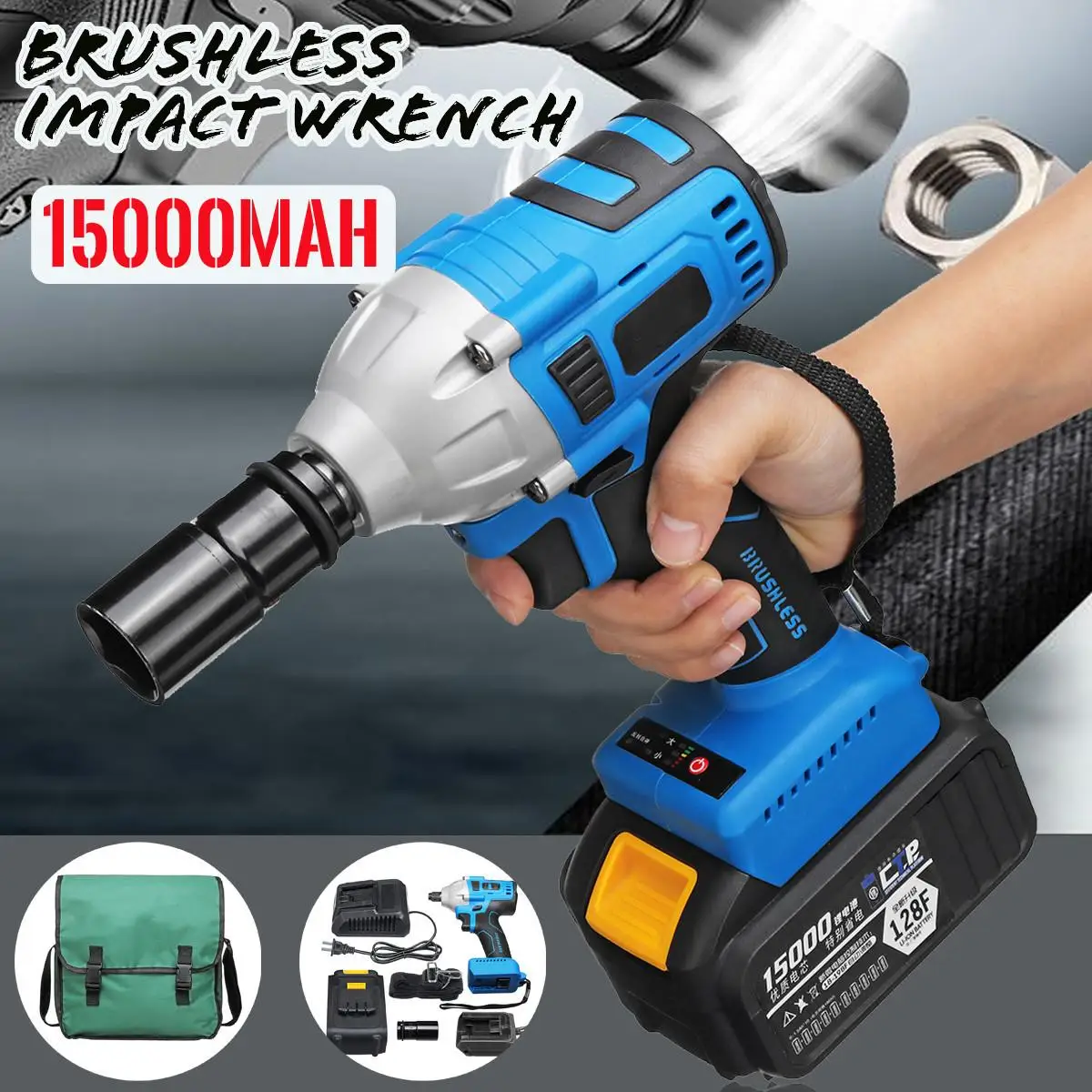 AC 100-240V Electric Impact Wrench 340Nm Cordless Brushless with Rechargeable 15000mAh Lithium-Ion Battery
AC 100-240V Electric Impact Wrench 340Nm Cordless Brushless with Rechargeable 15000mAh Lithium-Ion Battery