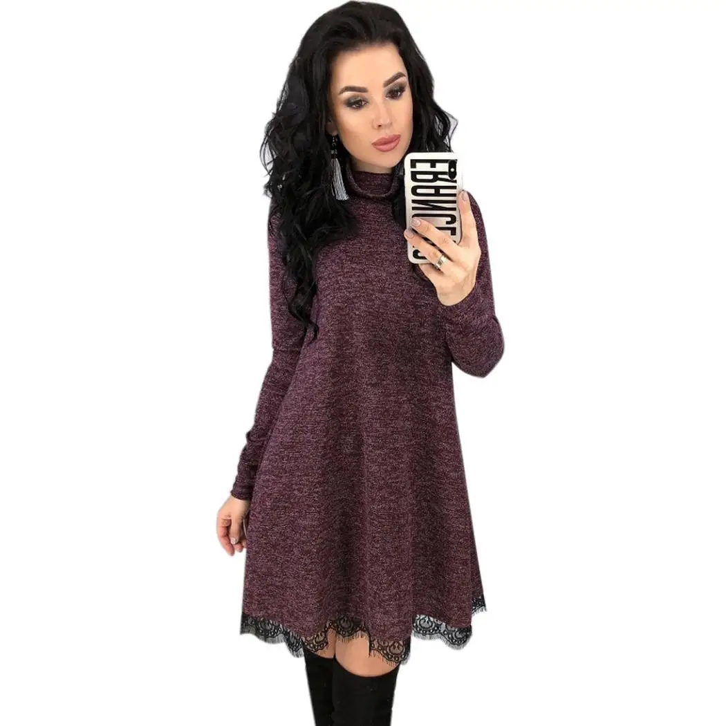 Women Casual Turtleneck Long Sleeve A-line Lace Silhouette Loose Solid Above Knee Dress Spring Casual, Party
Women Casual Turtleneck Long Sleeve A-line Lace Silhouette Loose Solid Above Knee Dress Spring Casual, Party