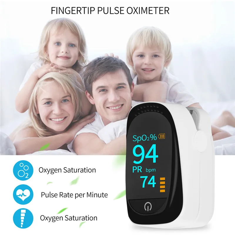 Fingertip Pulse Oximeter OLED Display Digital Blood Oxygen Saturation Heart Rate Monitor with Wrist Cord Health Care Measurement
Fingertip Pulse Oximeter OLED Display Digital Blood Oxygen Saturation Heart Rate Monitor with Wrist Cord Health Care Measurement