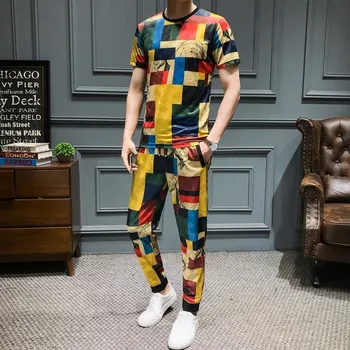Creative Lattice Printing Men Set Causal T Shirt Men 2Pcs Tracksuit Summer Sportswear Pants Jogger Suit Slim Fit Set Harem Pants
Creative Lattice Printing Men Set Causal T Shirt Men 2Pcs Tracksuit Summer Sportswear Pants Jogger Suit Slim Fit Set Harem Pants