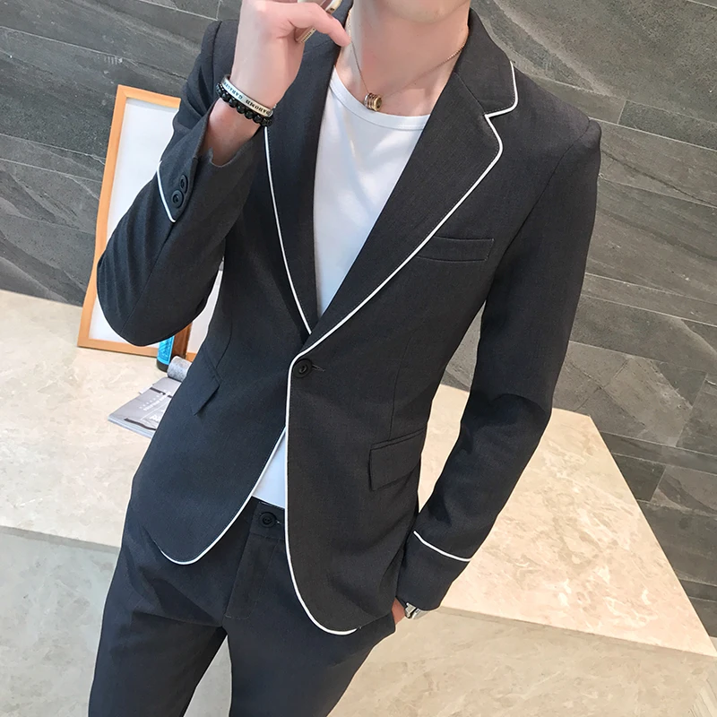 2019 Spring White Edge Casual slim fit Self-cultivation Man's Suit blazer men Black Clothing Tops + pants Costumes Hot Sale
2019 Spring White Edge Casual slim fit Self-cultivation Man's Suit blazer men Black Clothing Tops + pants Costumes Hot Sale