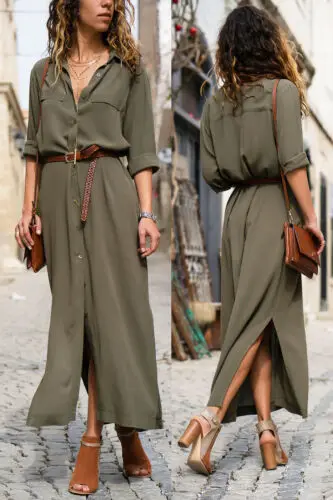 Summer Casual Dresses Women's Ladies Solid Long Sleeve Button Dress Loose High Waist Casual Long Dresses
Summer Casual Dresses Women's Ladies Solid Long Sleeve Button Dress Loose High Waist Casual Long Dresses