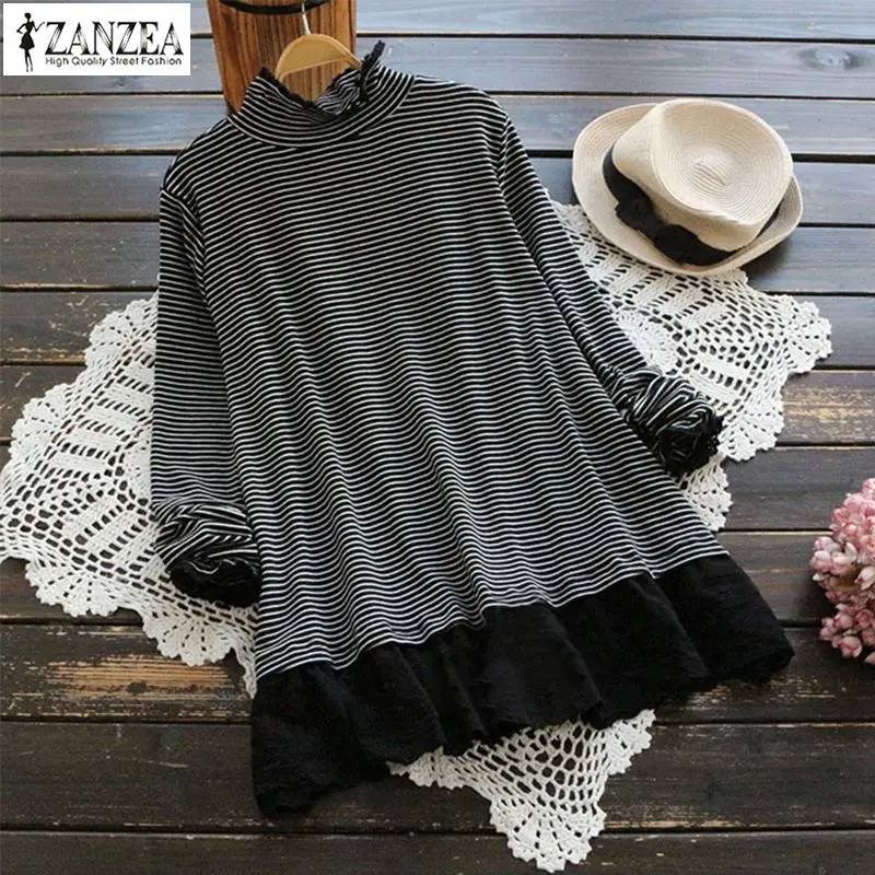 ZANZEA 2019 Spring Long Sleeve Shirt Tees Oversized Women Lace Patchwork Blusa Turtleneck Striped Blouse Female Casual Tunic Top 
ZANZEA 2019 Spring Long Sleeve Shirt Tees Oversized Women Lace Patchwork Blusa Turtleneck Striped Blouse Female Casual Tunic Top