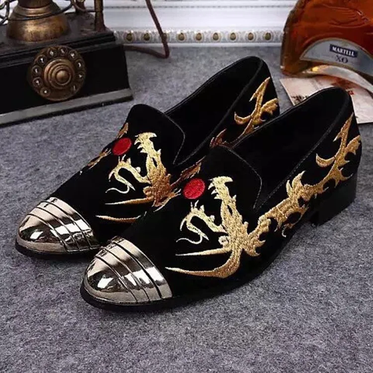 

Dragon Embroidery Lace Mens Loafers Shoes Dress Wedding Party Shoe Homre Flats Slip on Metal toe Man Oxfors Big Size 46 Hombre