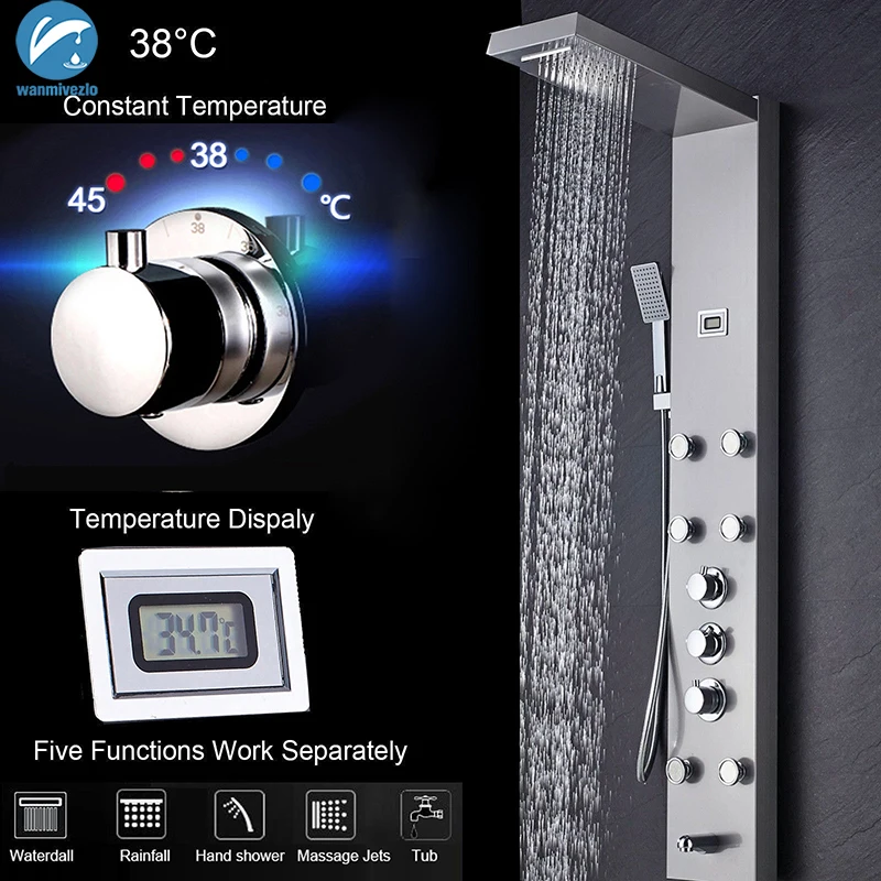 Thermostatic Shower Panel Tower Shower Faucet Stainless Steel Shower Column Digital Temperature display Jets Body Massage System
Thermostatic Shower Panel Tower Shower Faucet Stainless Steel Shower Column Digital Temperature display Jets Body Massage System