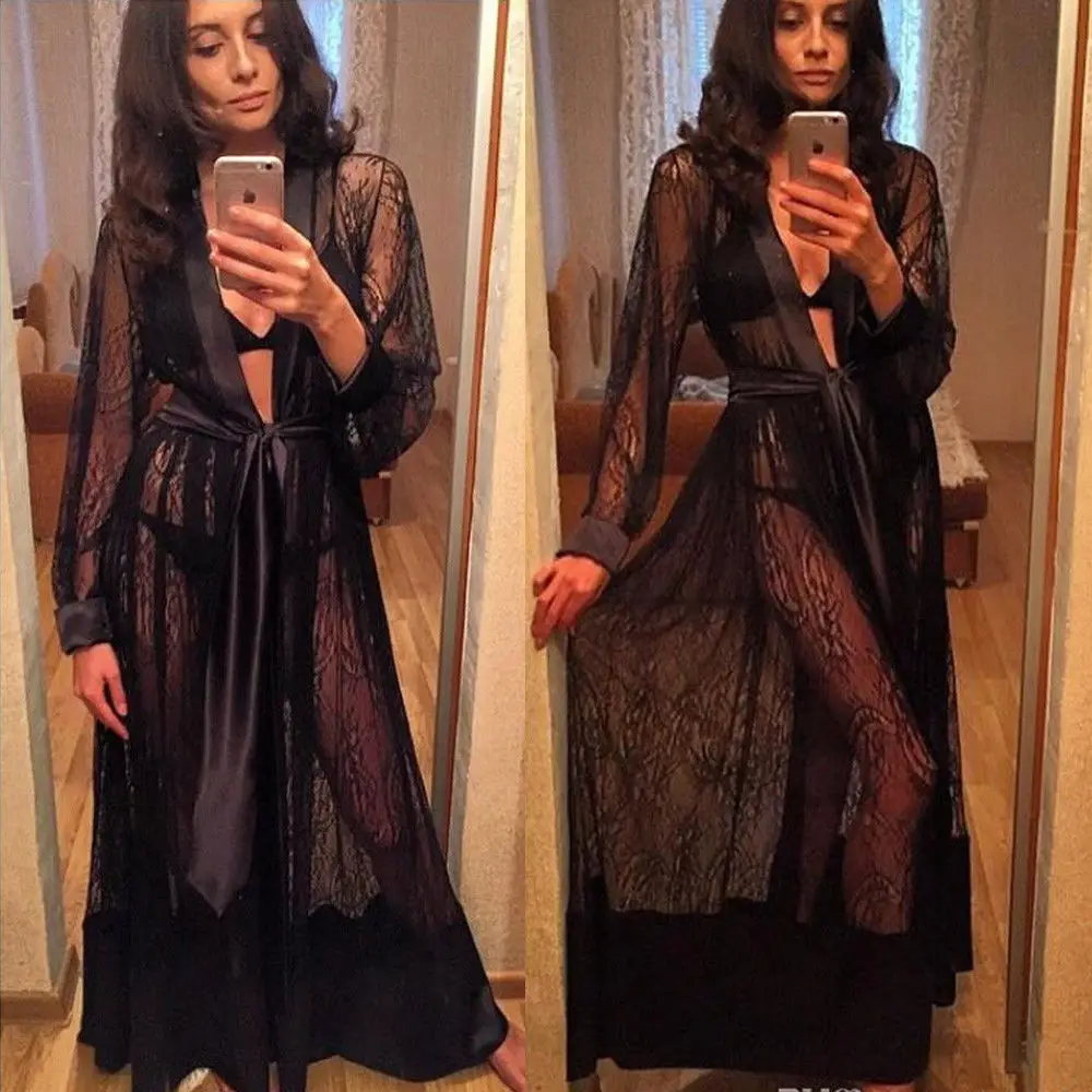 Fashion Sexy Women Lingerie Sleepwear Lace Long Sleeve Robe Lady Long Kimono With Belt Hot Sale Female Silk Robes
Fashion Sexy Women Lingerie Sleepwear Lace Long Sleeve Robe Lady Long Kimono With Belt Hot Sale Female Silk Robes