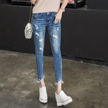 Spring And Summer New Pattern Holes Jeans Women Elastic Force Bound Feet Nine Part Pants Woman
Spring And Summer New Pattern Holes Jeans Women Elastic Force Bound Feet Nine Part Pants Woman