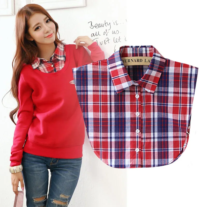 Fashion Detachable Cotton Fake Shirt Collar Check Women Half Shirt False Fake Collar Removable Femme Gift Blouse Accessories
Fashion Detachable Cotton Fake Shirt Collar Check Women Half Shirt False Fake Collar Removable Femme Gift Blouse Accessories