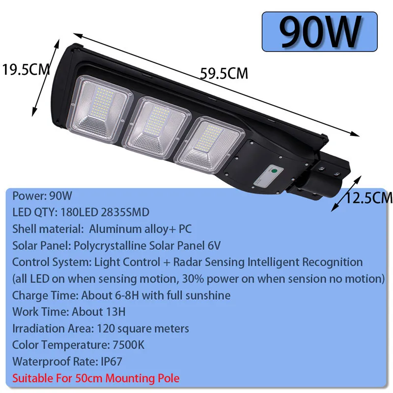 Waterproof IP67 90W Solar LED Street Light Lamps Light Radar + PIR Motion Sensor Outdoor Wall Lamp Landscape Garden Light 180led
Waterproof IP67 90W Solar LED Street Light Lamps Light Radar + PIR Motion Sensor Outdoor Wall Lamp Landscape Garden Light 180led