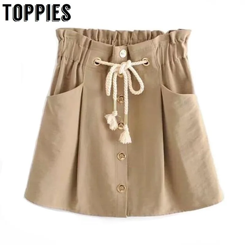 2019 Summer Khaki Mini Skirt Drawstring Elastic Waist Short Skirts Front Single Breasted Leisure Skorts
2019 Summer Khaki Mini Skirt Drawstring Elastic Waist Short Skirts Front Single Breasted Leisure Skorts