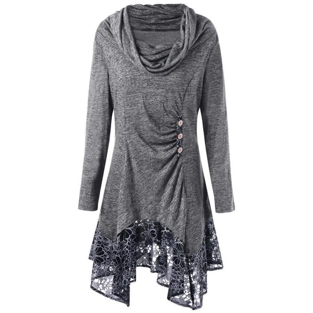 Wipalo Women Plus Size Cowl Neck Lace Hem Buttons Embellished T Shirt Casual Draped Long Sleeves Asymmetrical Tunic Tee Tops 5XL
Wipalo Women Plus Size Cowl Neck Lace Hem Buttons Embellished T Shirt Casual Draped Long Sleeves Asymmetrical Tunic Tee Tops 5XL