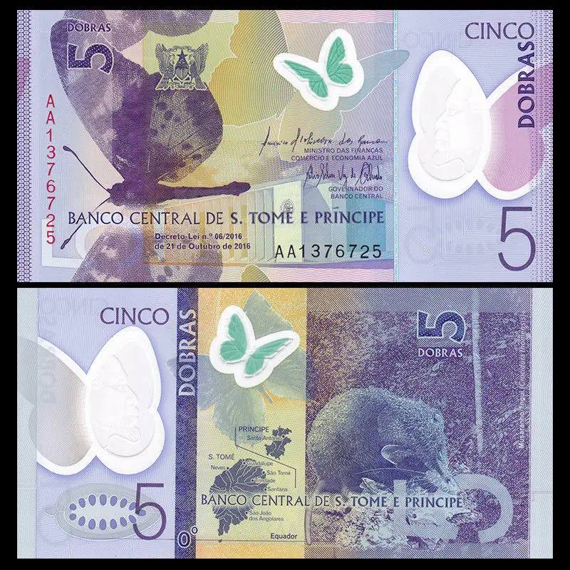 St Thomas & Prince 5 Dobras, 2016(2018) P-NEW, Polymer, AA Prefix, UNC, Collection, Gift, Africa, Genuine Original Paper Notes
St Thomas & Prince 5 Dobras, 2016(2018) P-NEW, Polymer, AA Prefix, UNC, Collection, Gift, Africa, Genuine Original Paper Notes