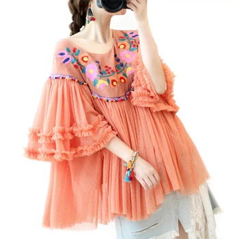 Bohemian Women Embroidery female White pink blouse shirt Casual Spring autumn Lotus leaf Short sleeve blouse women tops blusas
Bohemian Women Embroidery female White pink blouse shirt Casual Spring autumn Lotus leaf Short sleeve blouse women tops blusas