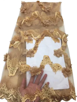 Gold African 3d flower lace embroidered fabric 2019 high quality french net tulle lace beaded stones Swiss Nigerian lace fabrics 
Gold African 3d flower lace embroidered fabric 2019 high quality french net tulle lace beaded stones Swiss Nigerian lace fabrics