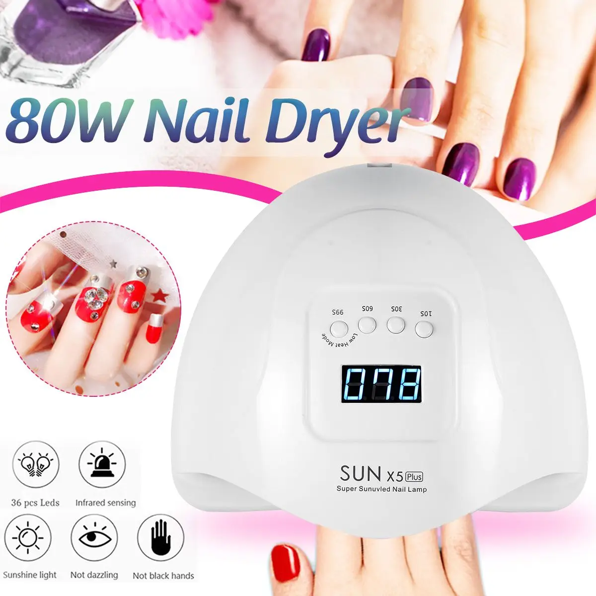 80W Nail Dryer Lamp UV 36pcs LED Infrared Sensing Painless Mode Manicure Diamond Kit Diamond Stickers Anti-uv Gloves US/EU Plug
80W Nail Dryer Lamp UV 36pcs LED Infrared Sensing Painless Mode Manicure Diamond Kit Diamond Stickers Anti-uv Gloves US/EU Plug