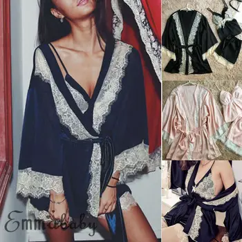 2019 New Women Sexy Satin Lace Patchwork Sleepwear Babydoll Lingerie Nightdress Pajamas Set
2019 New Women Sexy Satin Lace Patchwork Sleepwear Babydoll Lingerie Nightdress Pajamas Set