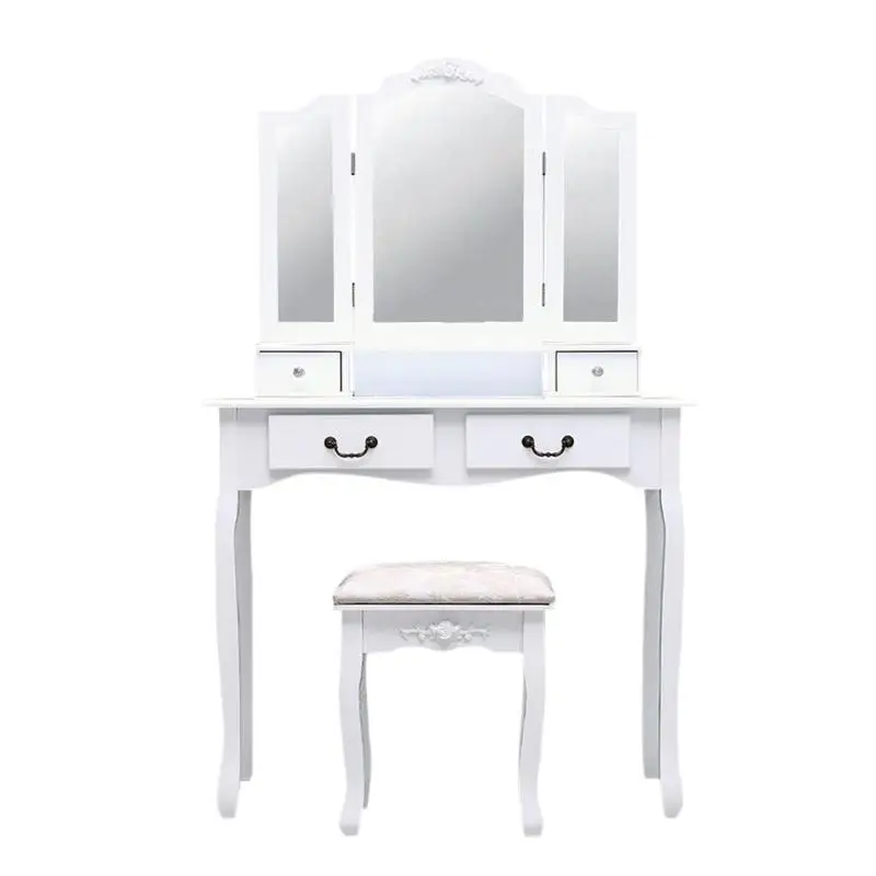 Tri-Folding Mirror 4 Drawers Furniture Dressing Table Makeup Desk + Stool
Tri-Folding Mirror 4 Drawers Furniture Dressing Table Makeup Desk + Stool