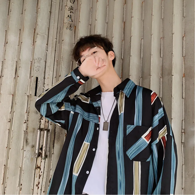 Men's Shirt 2019 Spring New Stripe Long Sleeve Large Size M-5XL Print Personality Trend Youth Jacket Casual Men's Wear 
Men's Shirt 2019 Spring New Stripe Long Sleeve Large Size M-5XL Print Personality Trend Youth Jacket Casual Men's Wear