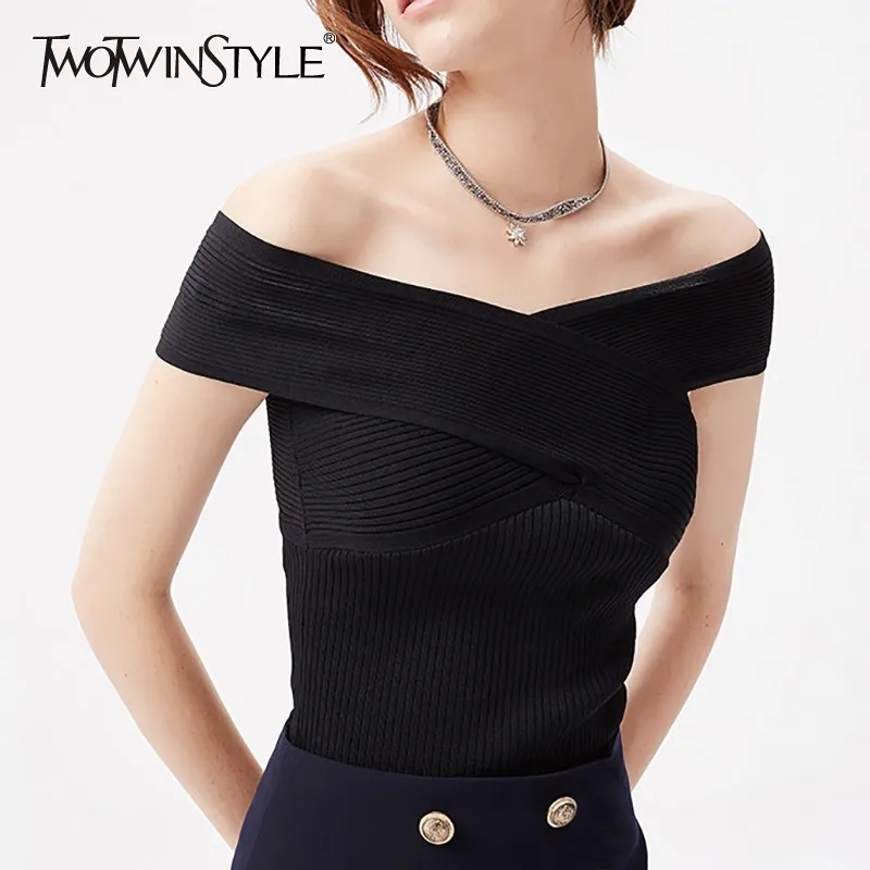 TWOTWINSTYLE Spring Solid Women Shirt Slash Neck Short Sleeve Off Shoulder Slim Tops Female Casual 2019 Fashion Clothing Korean
TWOTWINSTYLE Spring Solid Women Shirt Slash Neck Short Sleeve Off Shoulder Slim Tops Female Casual 2019 Fashion Clothing Korean