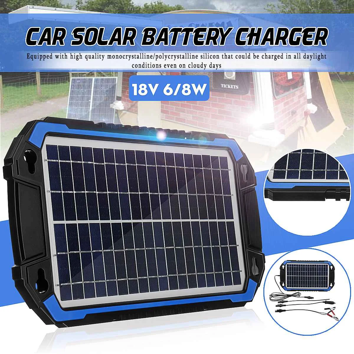 Portable Solar Panel Power Car Battery Charger 18V 6W/8W For Car Boat Charging Multifunction-Protection Detachable Connection
Portable Solar Panel Power Car Battery Charger 18V 6W/8W For Car Boat Charging Multifunction-Protection Detachable Connection