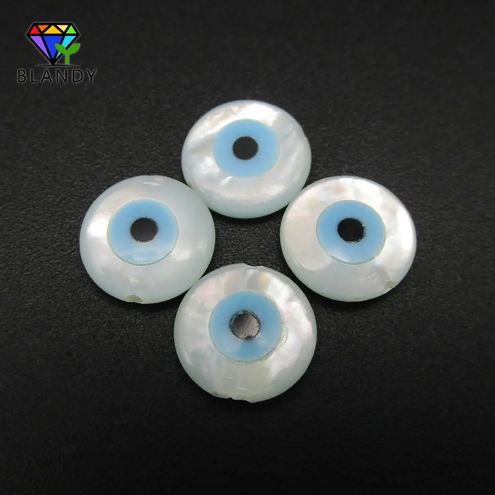 

Free Shipping Natural Mother Of Pearl Shell 10mm Round Shape Evil Eye Stone Full Hole MOP Shell Beads For DIY Jewelry