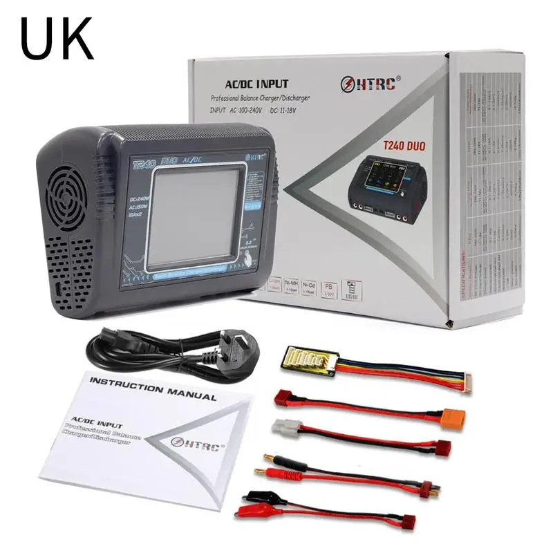 RC Lipo Charger HTRC T240 DUO AC 150W/DC 240W Touch Screen Dual Balance Discharger For LiPo LiHV LiFe Lilon NiCd NiMh Pb Battery
RC Lipo Charger HTRC T240 DUO AC 150W/DC 240W Touch Screen Dual Balance Discharger For LiPo LiHV LiFe Lilon NiCd NiMh Pb Battery