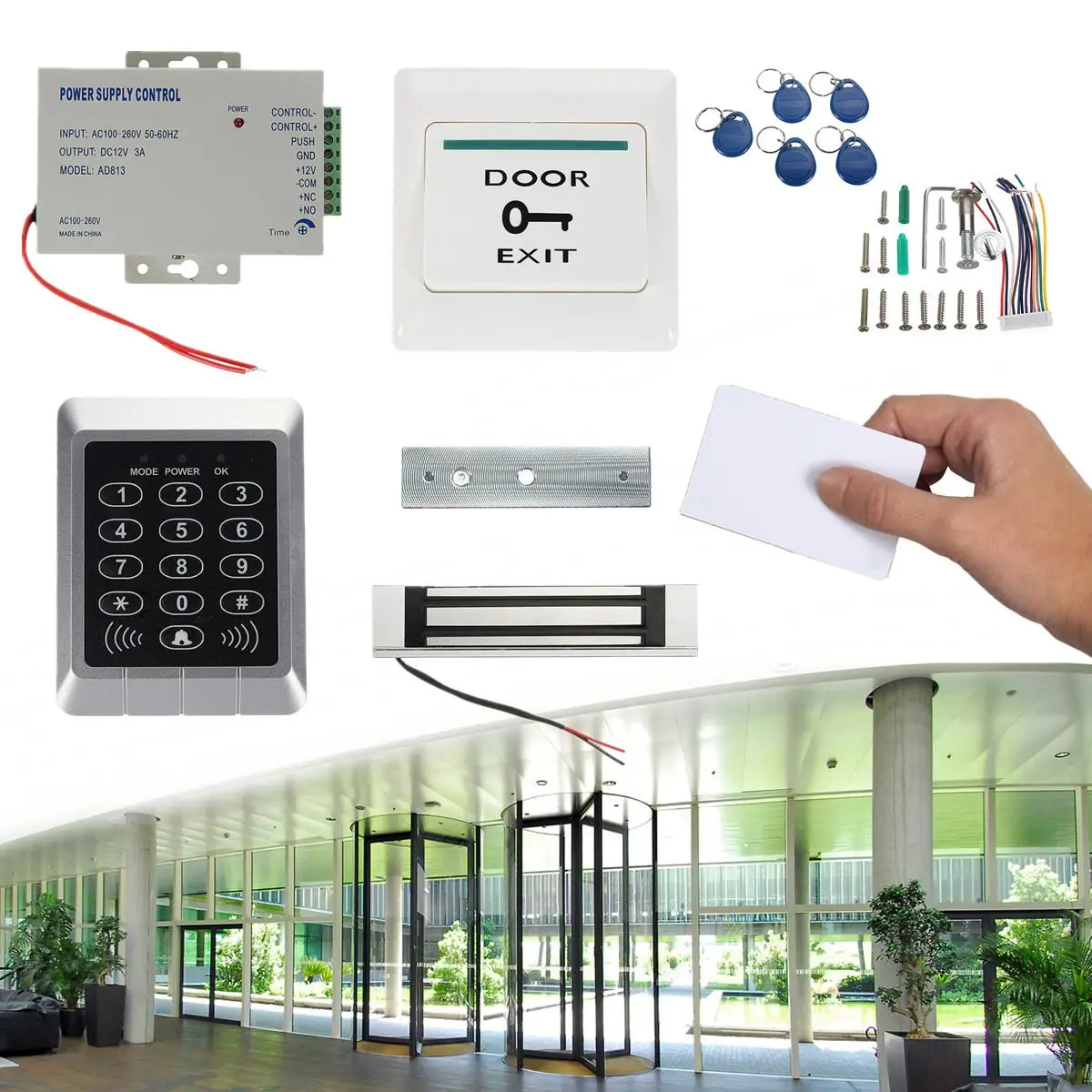 125KHz RFID ID Card Keypad Doorbell Door Lock Security Access Control System Kit Host Controller+Electric Magnetic Lock+Keyfobs
125KHz RFID ID Card Keypad Doorbell Door Lock Security Access Control System Kit Host Controller+Electric Magnetic Lock+Keyfobs