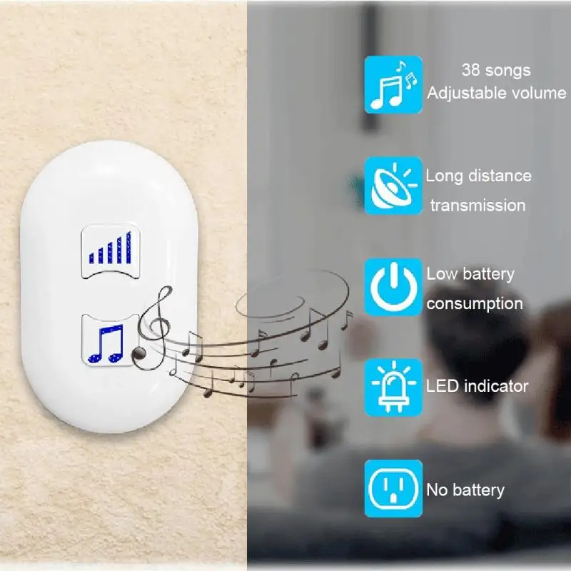 LED light Wireless Doorbell 38-Chime US Plug Home Security Smart Welcome Door Bell with 1 Receiver+2 Buttons
LED light Wireless Doorbell 38-Chime US Plug Home Security Smart Welcome Door Bell with 1 Receiver+2 Buttons