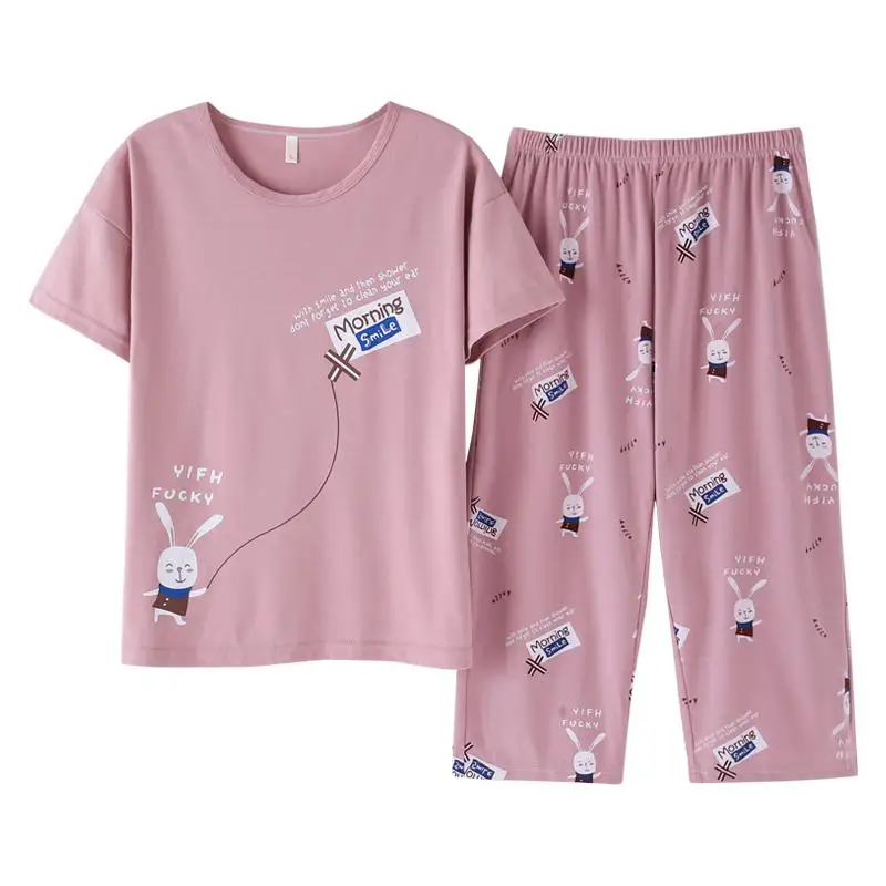 MISSKY 2pcs/set Women Sleepwear Breathable Thin Summer Short Sleeved Soft Cotton Home Wear Female Clothes
MISSKY 2pcs/set Women Sleepwear Breathable Thin Summer Short Sleeved Soft Cotton Home Wear Female Clothes