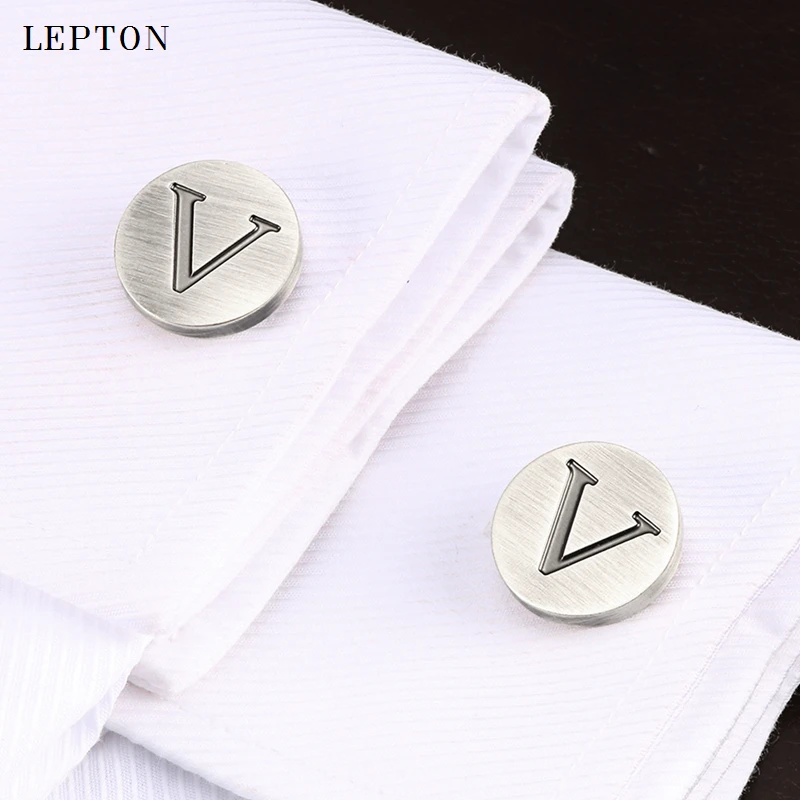 

Lepton Letters of an alphabet V Cufflinks For Mens Classic Antique Silver plated Letters V cuff links Men shirt cuffs Cufflink